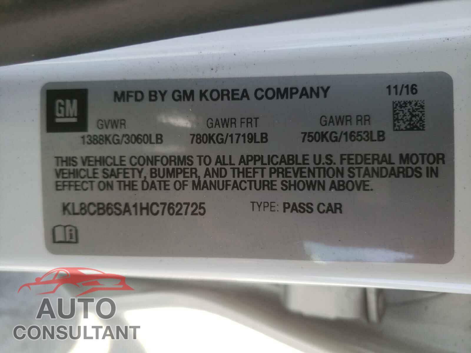 CHEVROLET SPARK 2017 - KL8CB6SA1HC762725
