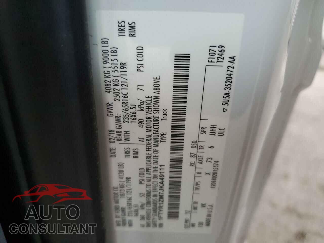 FORD TRANSIT 2018 - 1FTYR1ZM7JKA49111