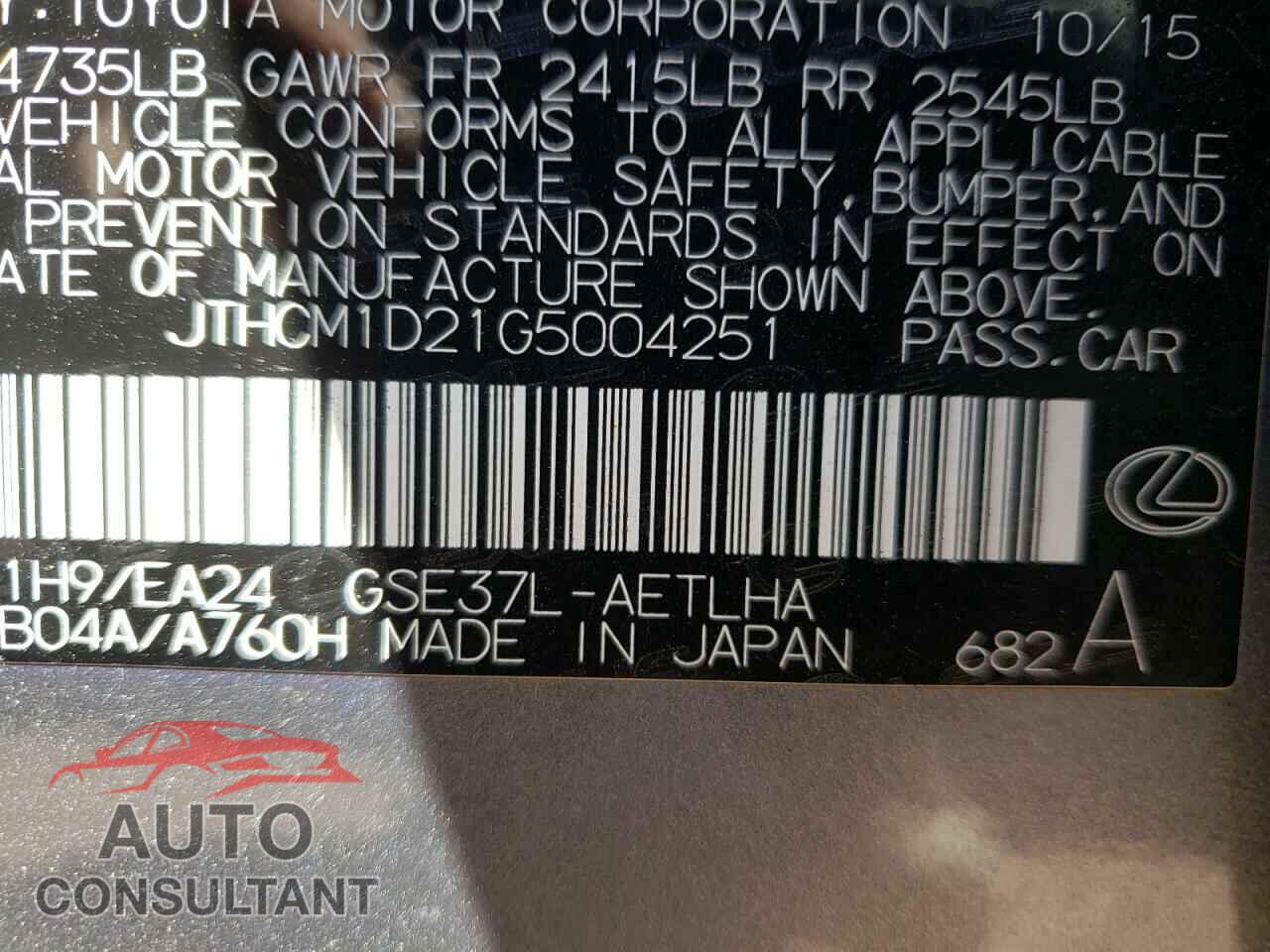 LEXUS IS 2016 - JTHCM1D21G5004251