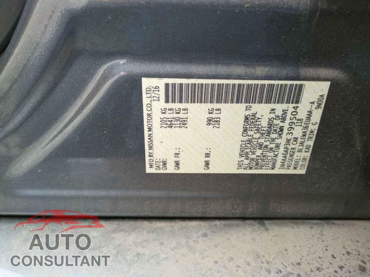 NISSAN MAXIMA 2017 - 1N4AA6AP3HC399504