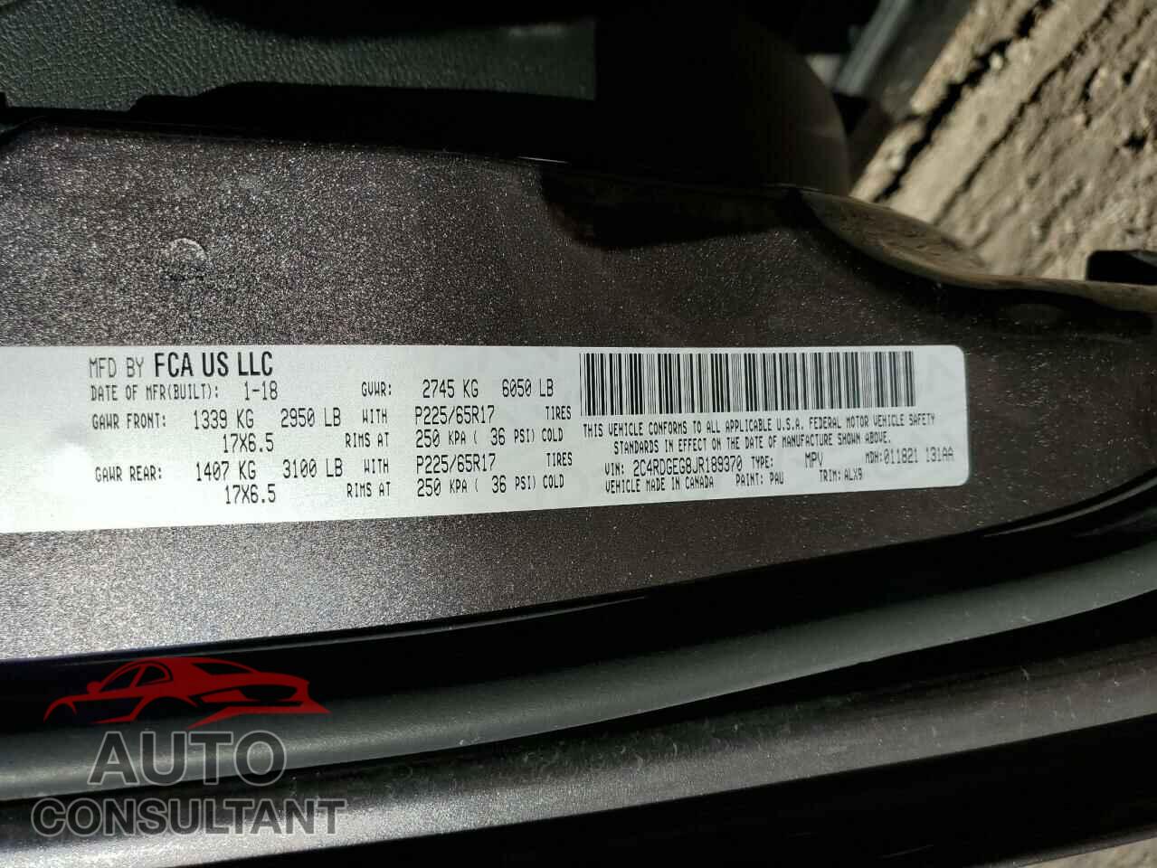 DODGE CARAVAN 2018 - 2C4RDGEG8JR189370