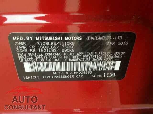 MITSUBISHI MIRAGE 2017 - ML32F3FJ1HH004583