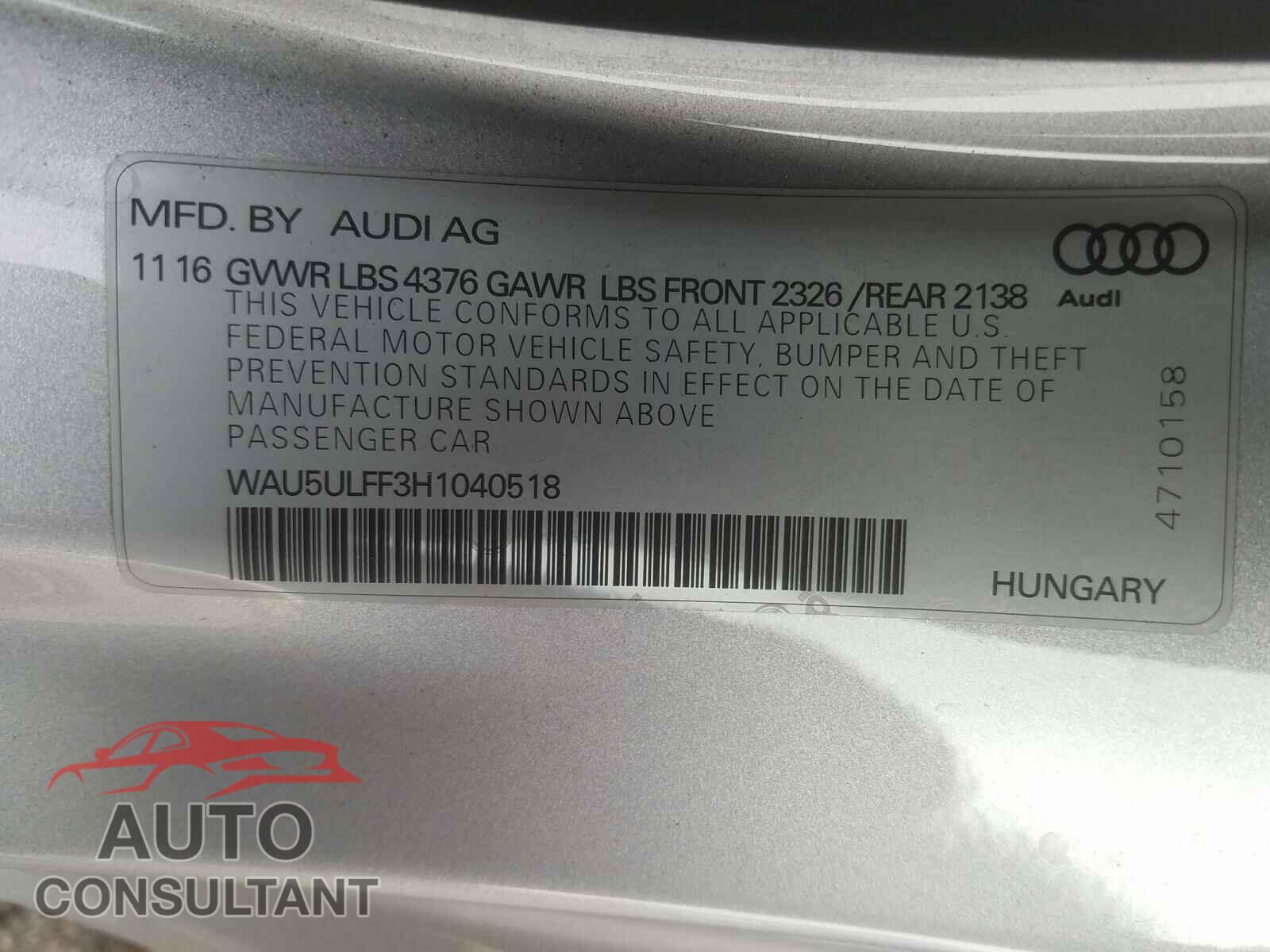 AUDI A3 2017 - 4S3GTAU6XK3760013