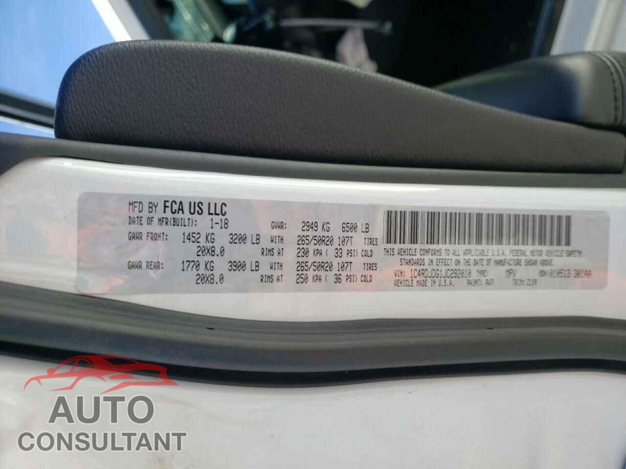 DODGE DURANGO 2018 - 1C4RDJDG1JC292010