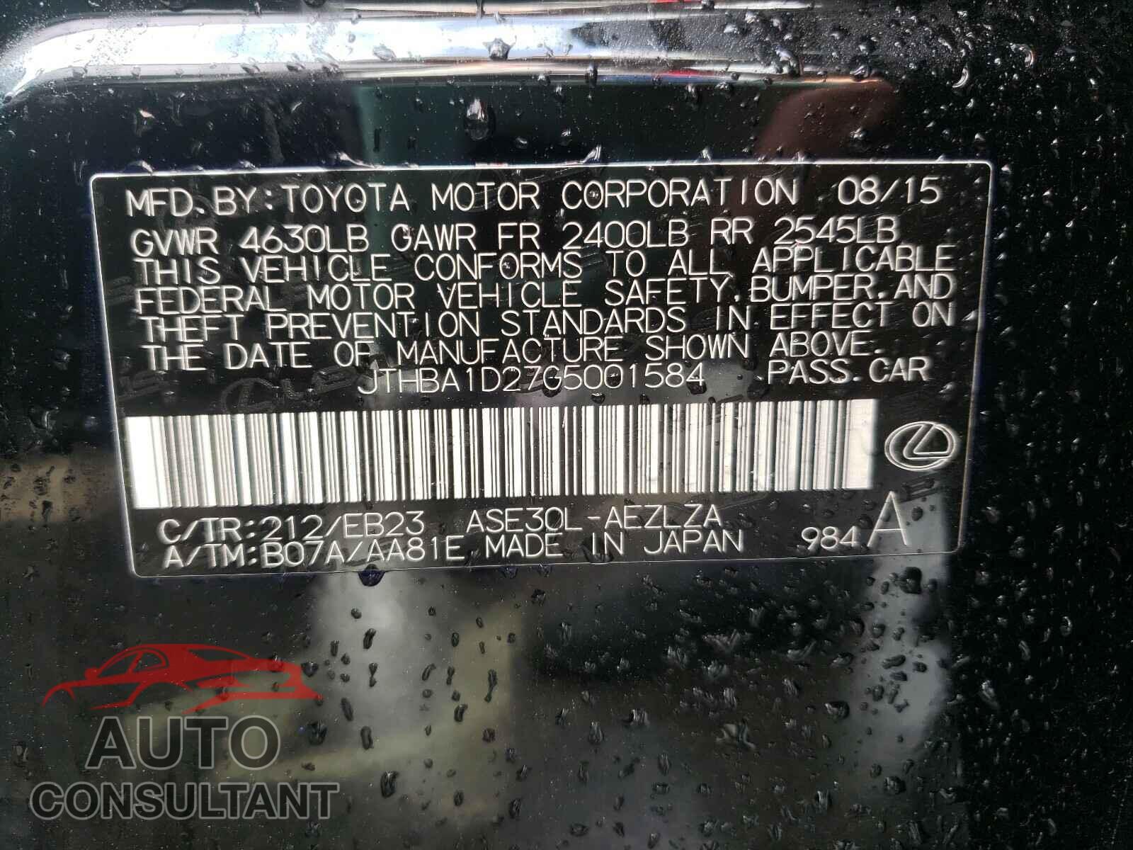LEXUS IS 2016 - JTHBA1D27G5001584