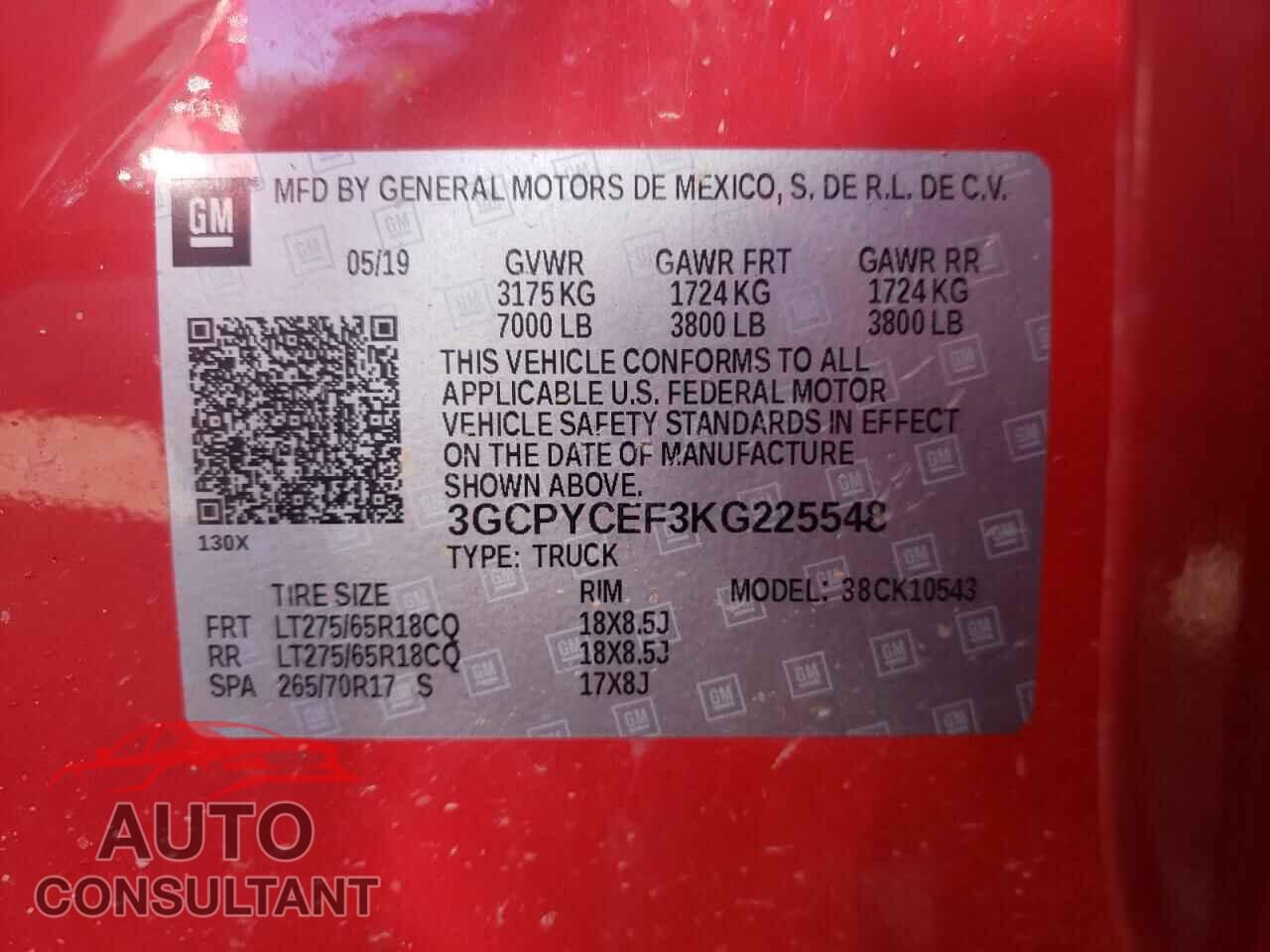CHEVROLET SILVERADO 2019 - 3GCPYCEF3KG225548