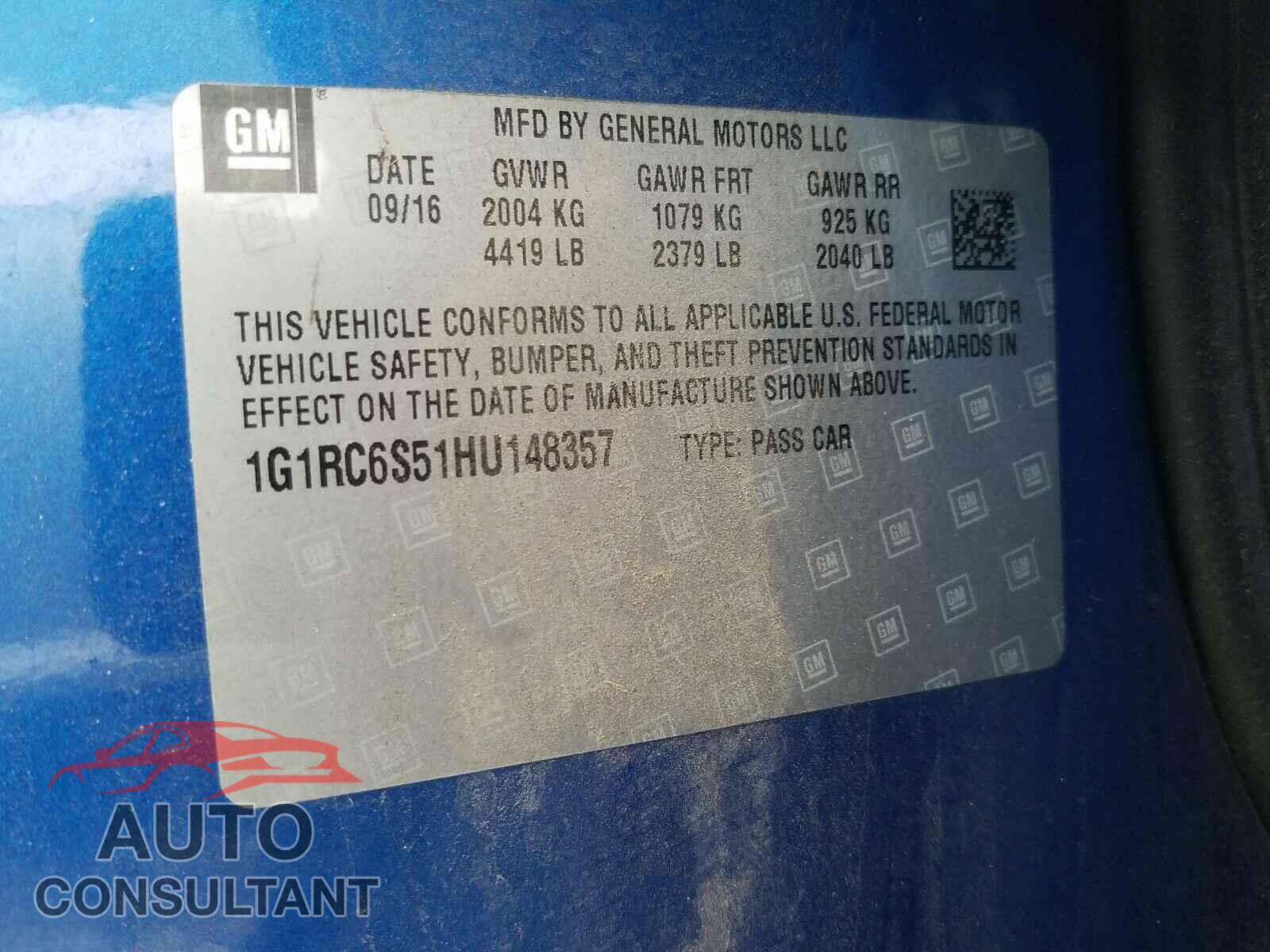 CHEVROLET VOLT 2017 - 1G1RC6S51HU148357