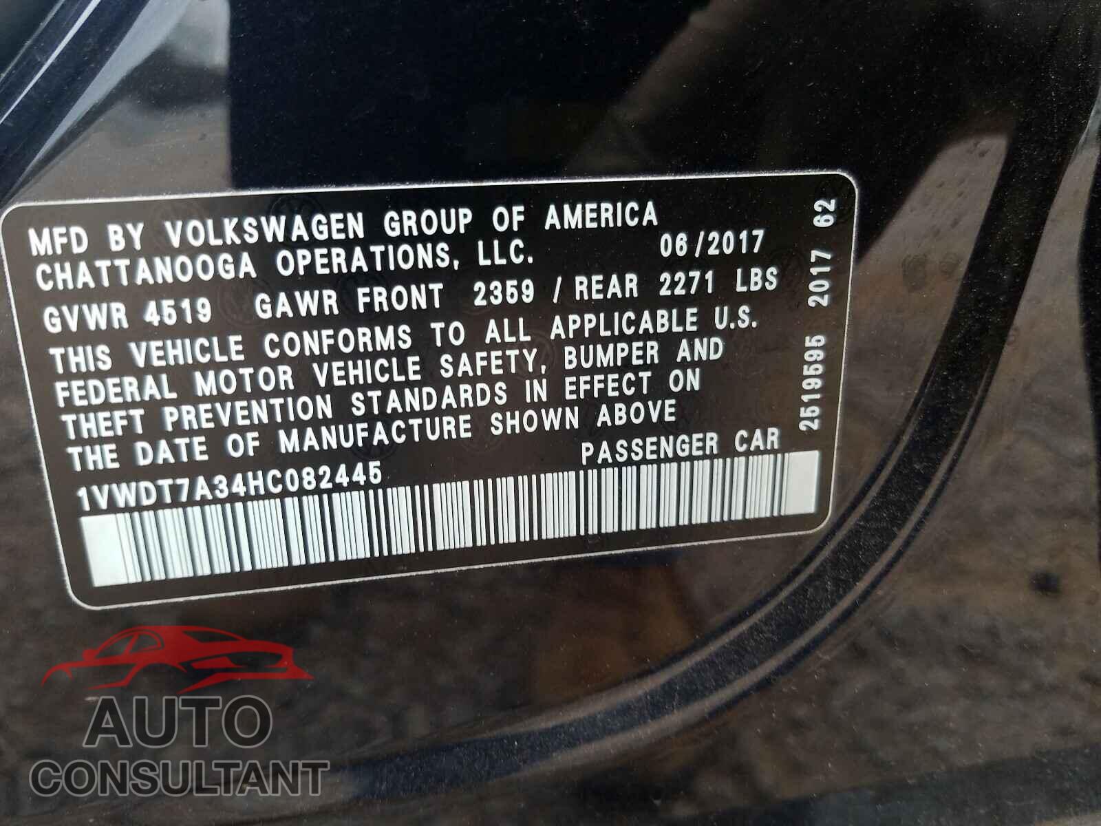 VOLKSWAGEN PASSAT 2017 - 1VWDT7A34HC082445