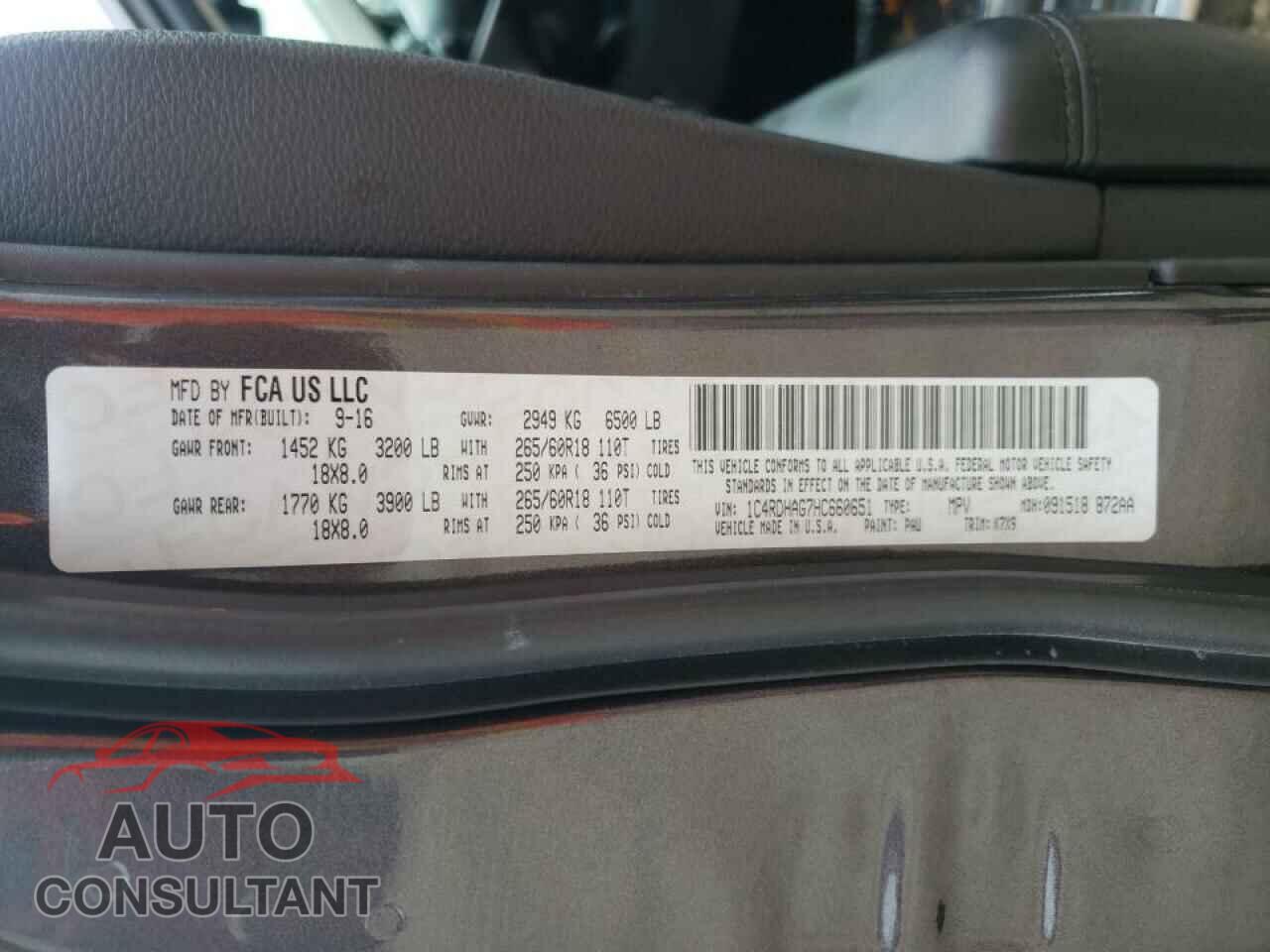 DODGE DURANGO 2017 - 1C4RDHAG7HC660651