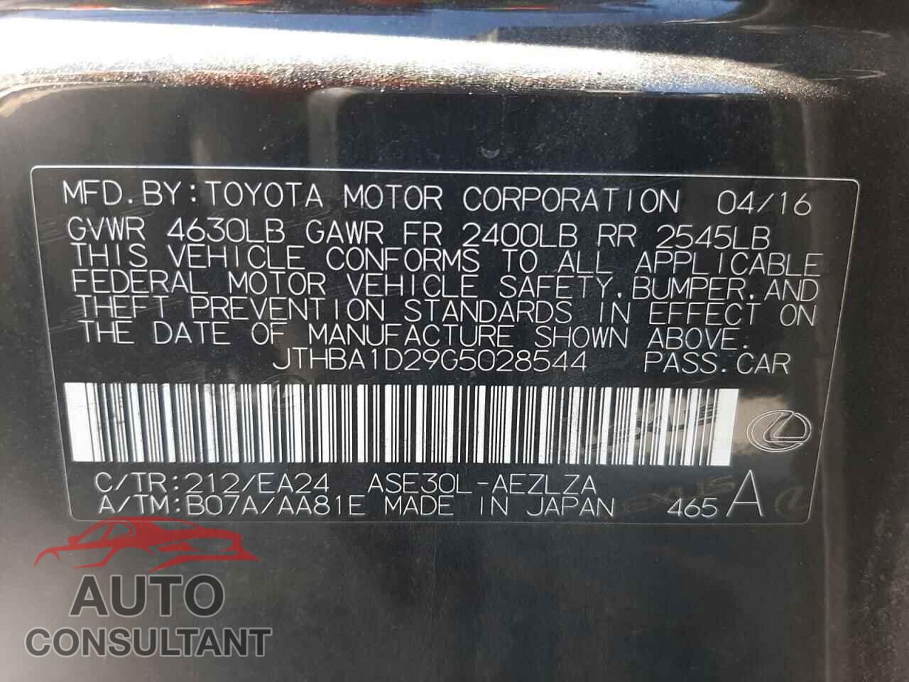 LEXUS IS 2016 - JTHBA1D29G5028544