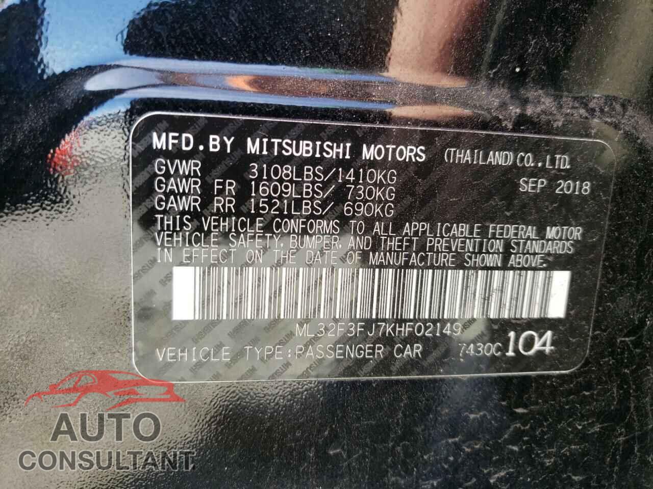 MITSUBISHI MIRAGE 2019 - ML32F3FJ7KHF02149
