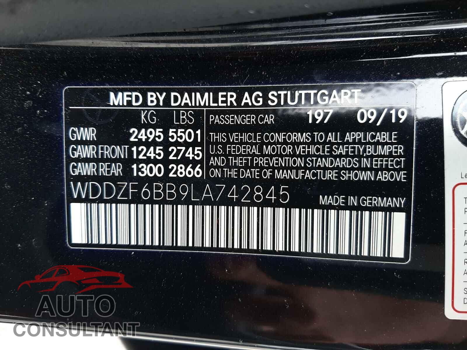 MERCEDES-BENZ E CLASS 2020 - WDDZF6BB9LA742845
