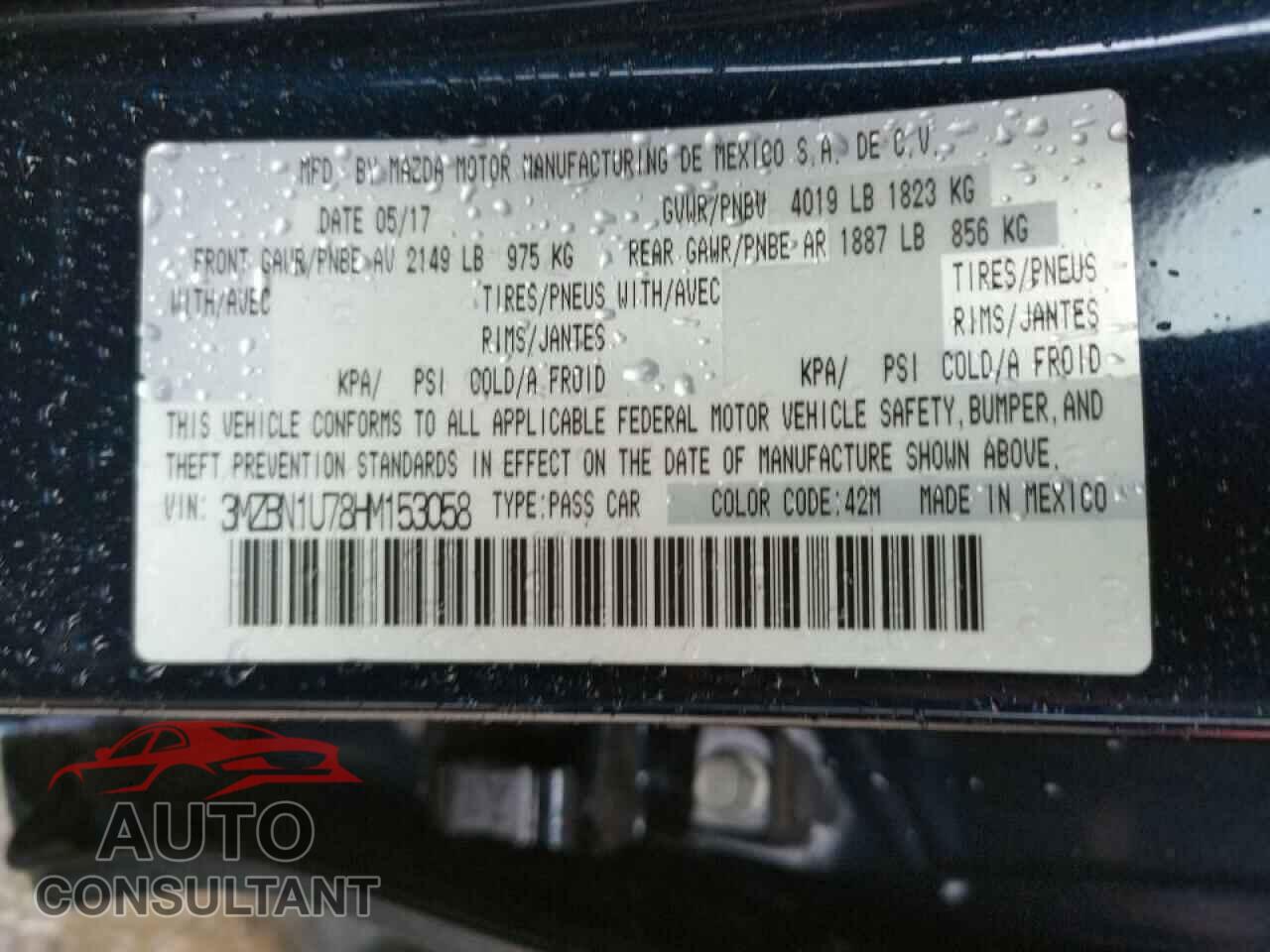 MAZDA 3 2017 - 3MZBN1U78HM153058