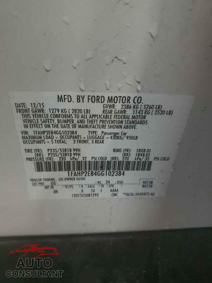 FORD TAURUS 2016 - 1FAHP2E84GG102384