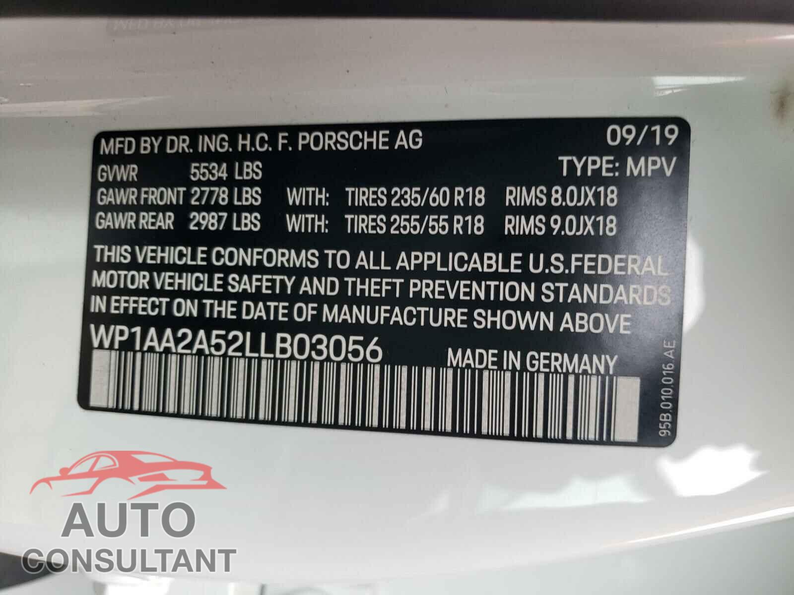 PORSCHE MACAN 2020 - WP1AA2A52LLB03056