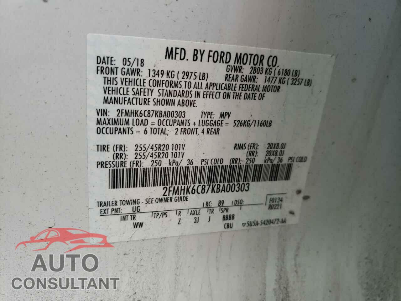 FORD FLEX 2019 - 2FMHK6C87KBA00303