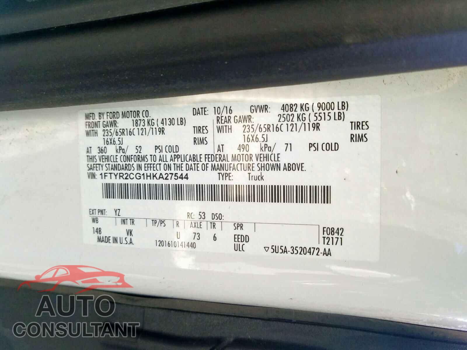 FORD TRANSIT CO 2017 - 19XFC2F64LE208922