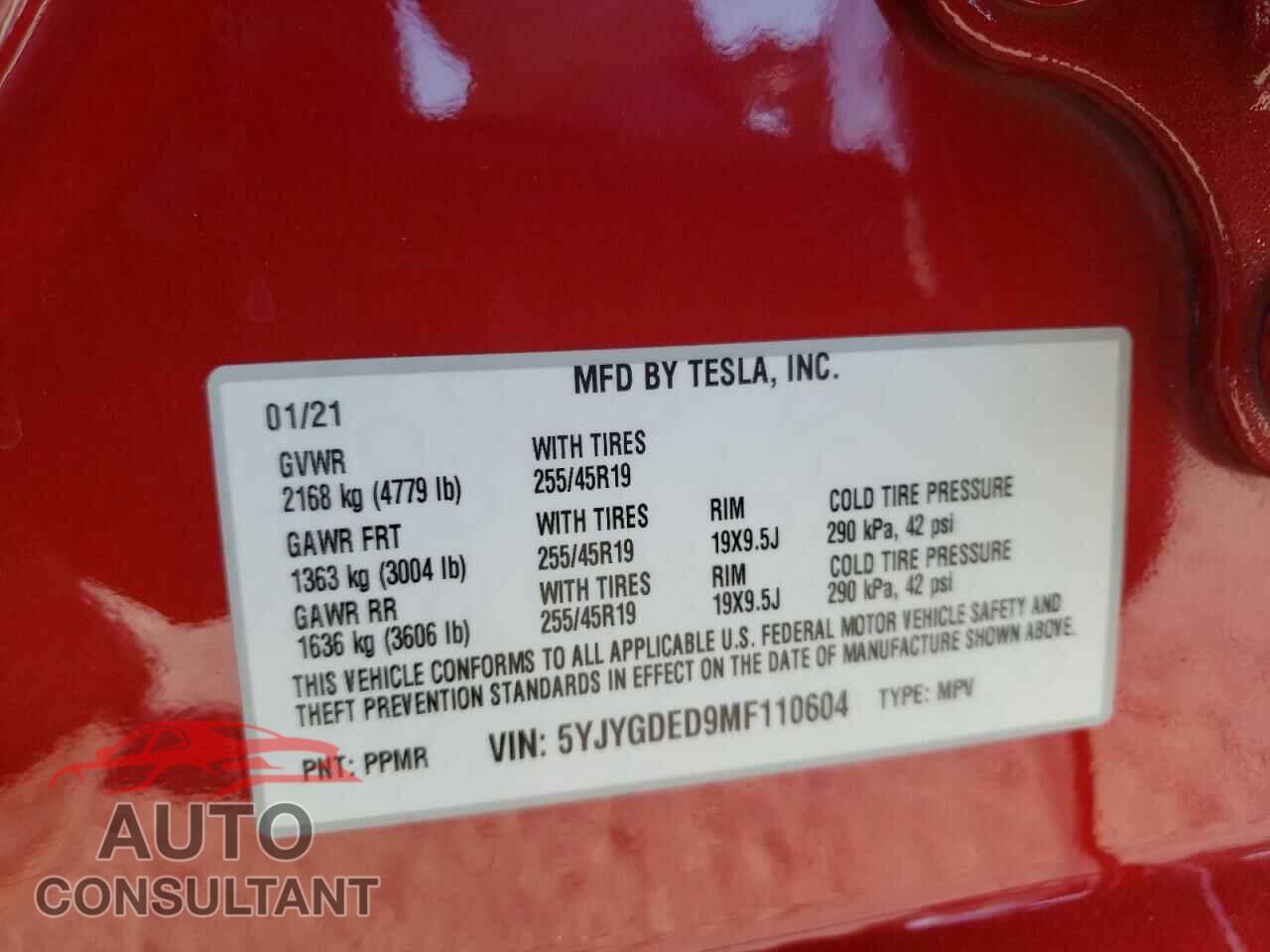 TESLA MODEL Y 2021 - 5YJYGDED9MF110604