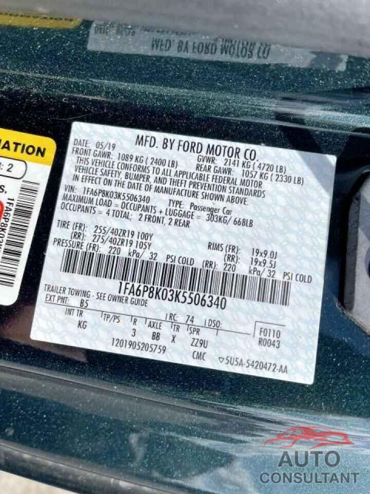 FORD MUSTANG 2019 - 1FA6P8K03K5506340