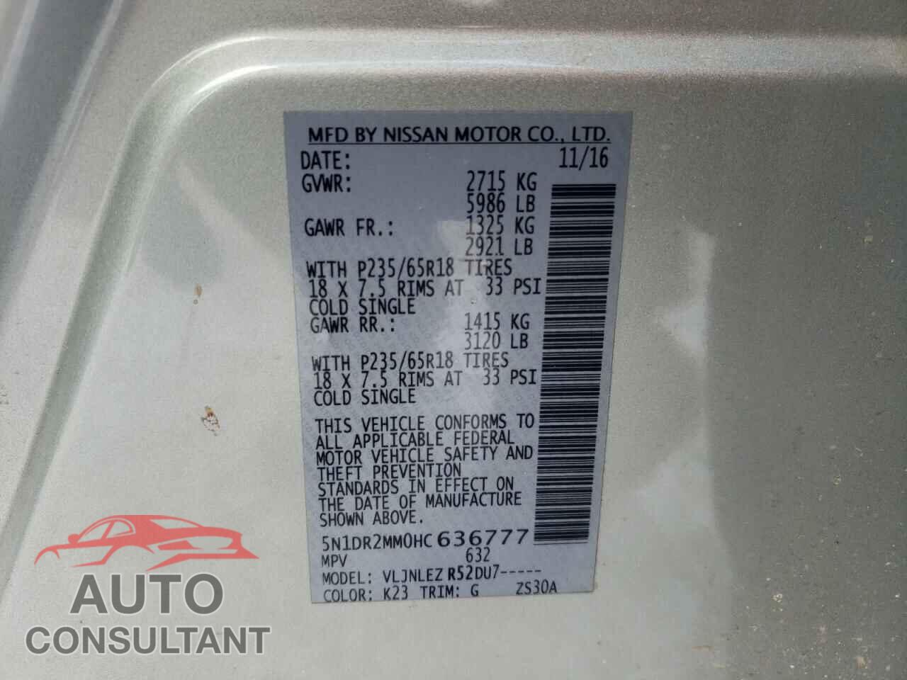 NISSAN PATHFINDER 2017 - 5N1DR2MM0HC636777