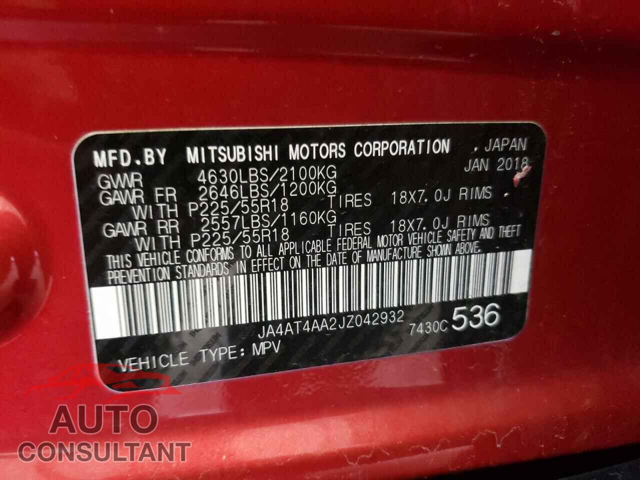 MITSUBISHI ECLIPSE 2018 - JA4AT4AA2JZ042932