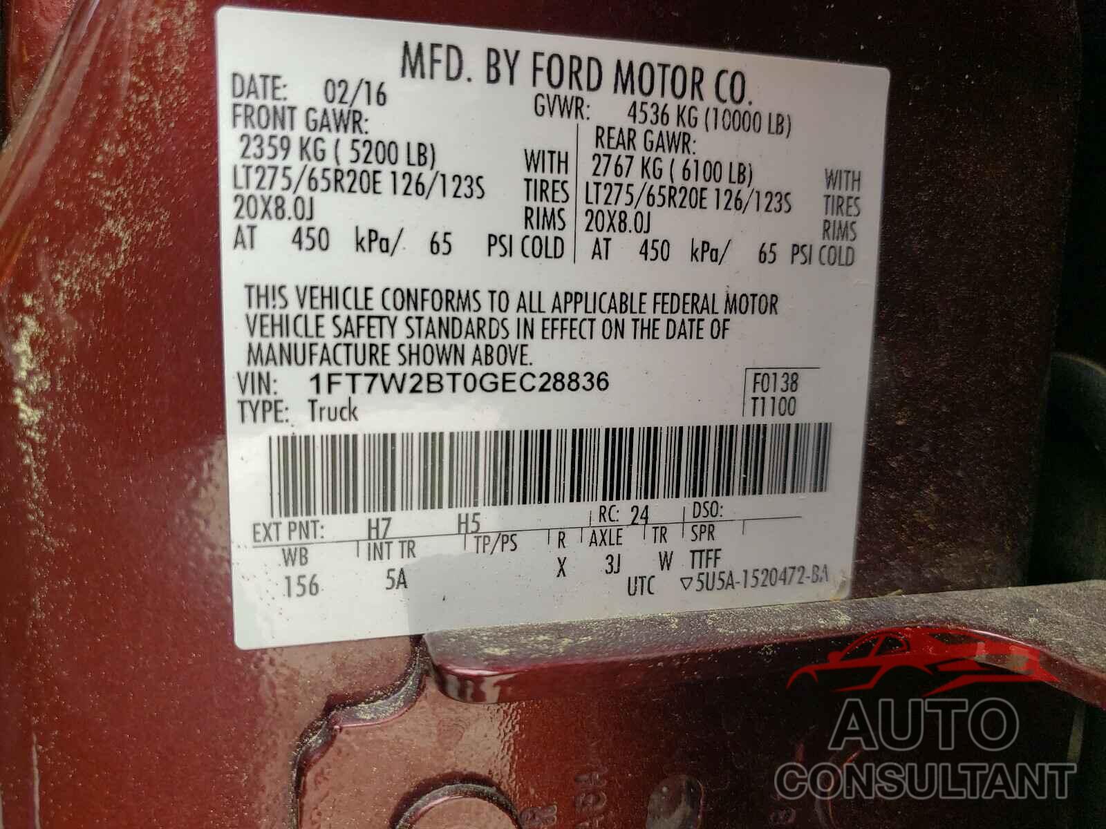 FORD F250 2016 - 1FT7W2BT0GEC28836