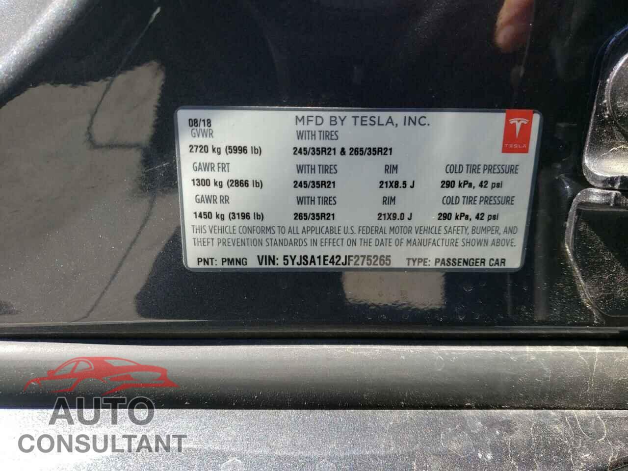 TESLA MODEL S 2018 - 5YJSA1E42JF275265