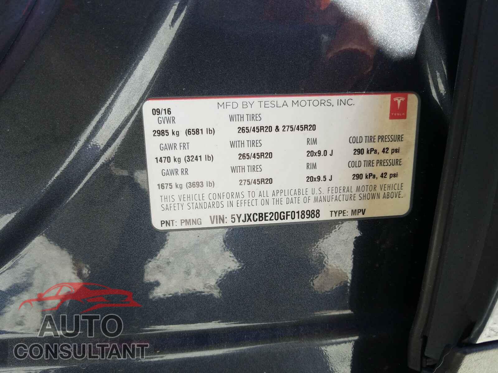 TESLA MODEL X 2016 - 5YJXCBE20GF018988
