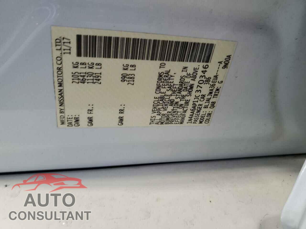 NISSAN MAXIMA 2018 - 1N4AA6AP1JC370346