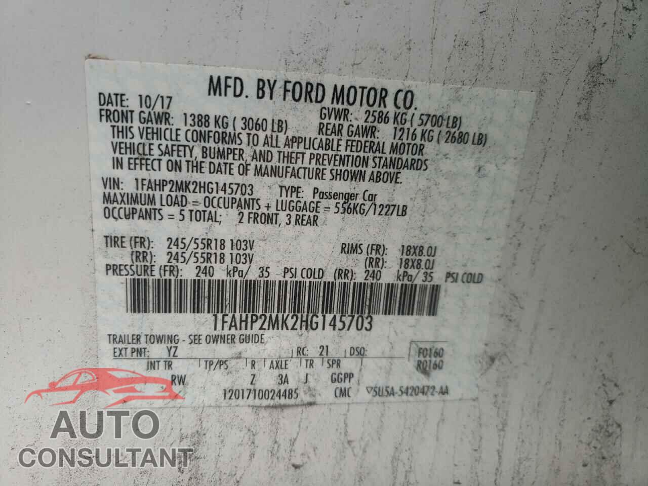 FORD TAURUS 2017 - 1FAHP2MK2HG145703