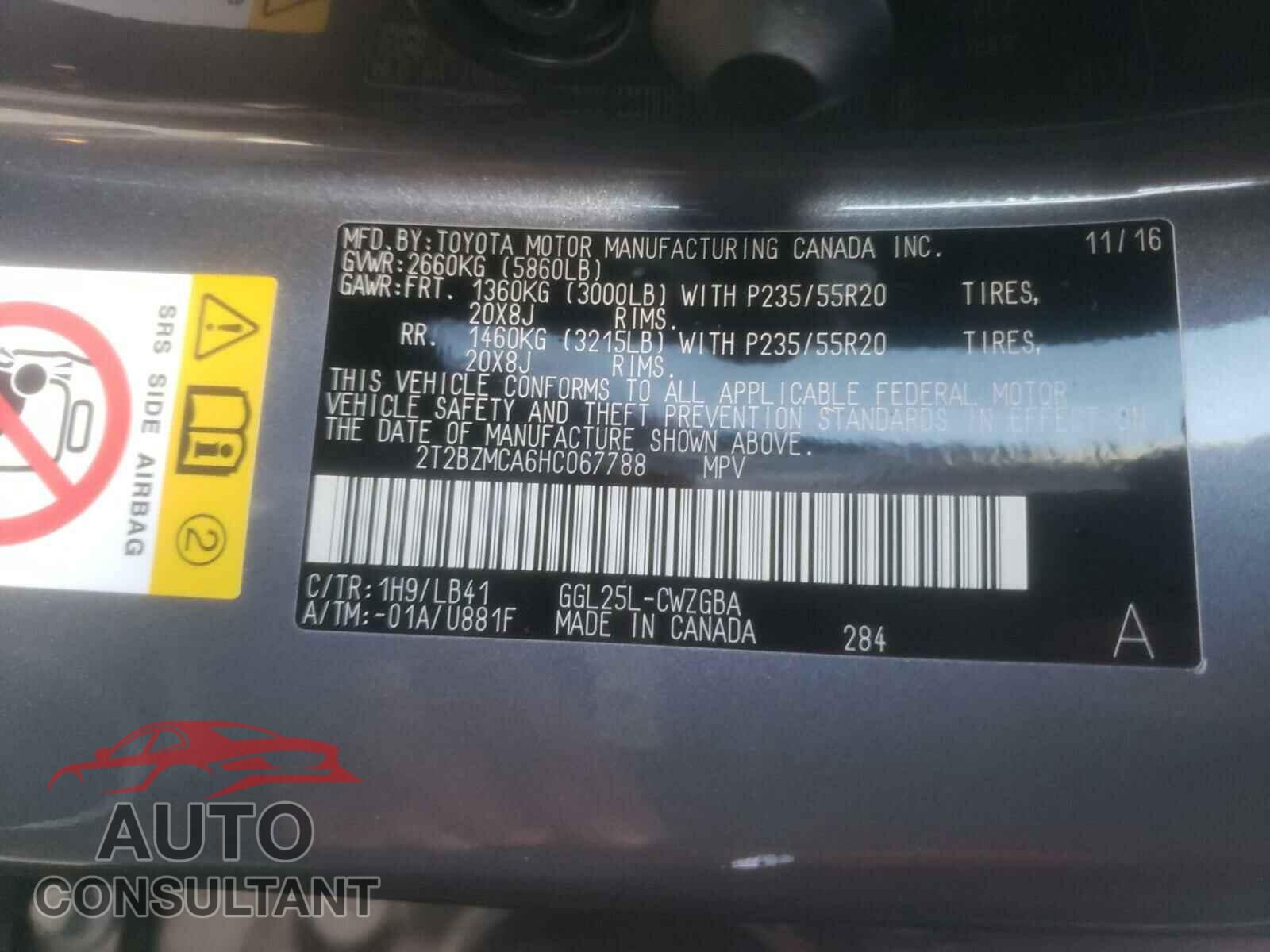 LEXUS RX350 2017 - 2T2BZMCA6HC067788