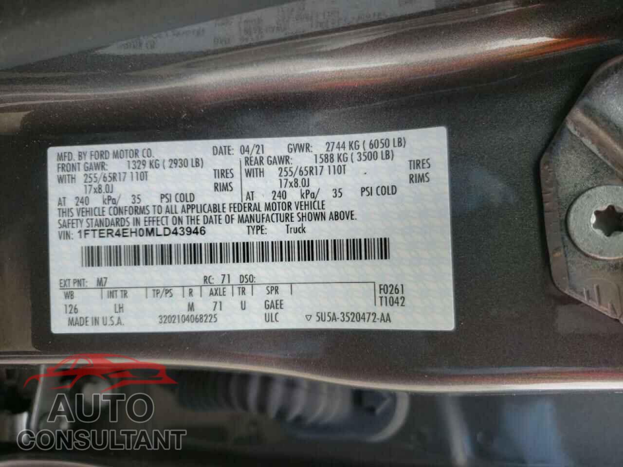 FORD RANGER 2021 - 1FTER4EH0MLD43946