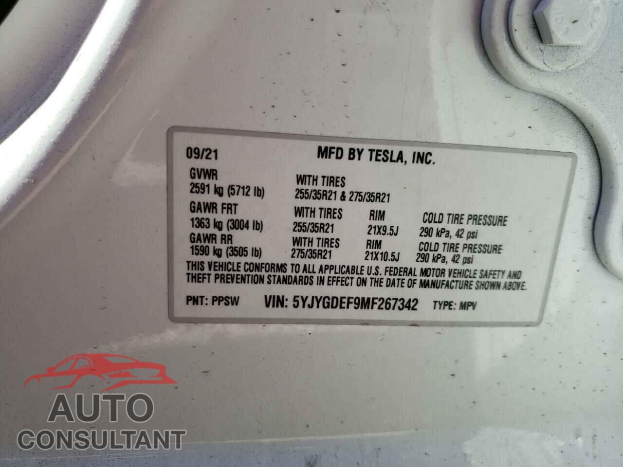 TESLA MODEL Y 2021 - 5YJYGDEF9MF267342