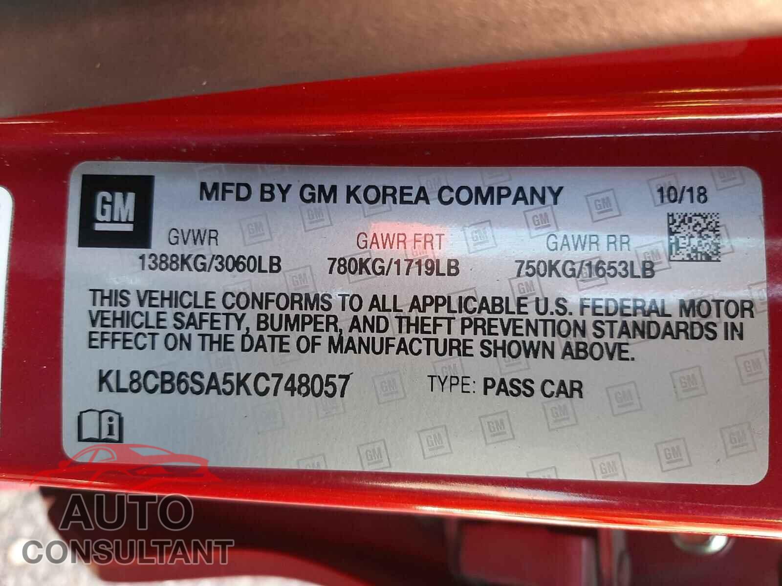 CHEVROLET SPARK 2019 - KL8CB6SA5KC748057
