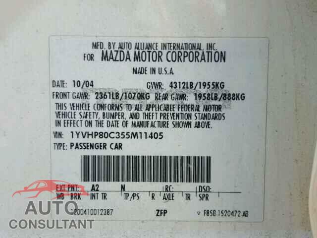 MAZDA 6 2005 - 3N1AB8DV6NY208662