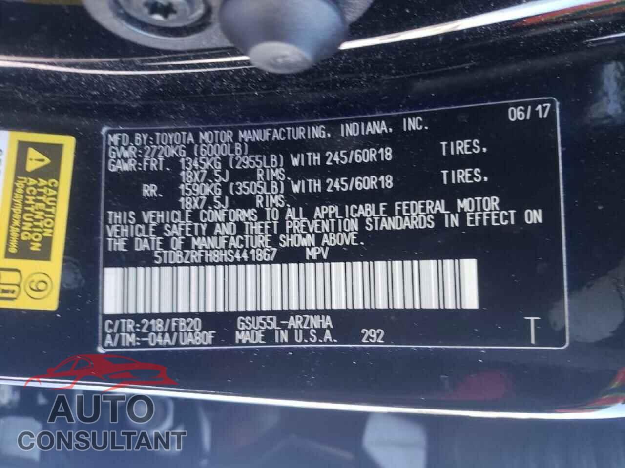 TOYOTA HIGHLANDER 2017 - 5TDBZRFH8HS441867