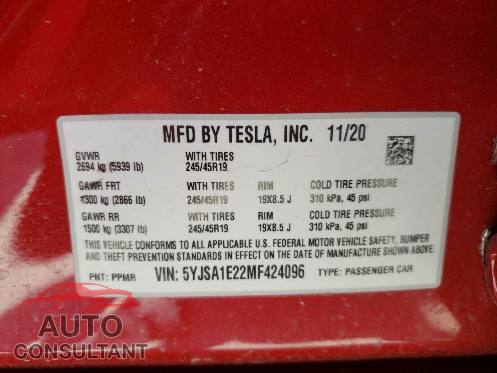 TESLA MODEL S 2021 - 5YJSA1E22MF424096