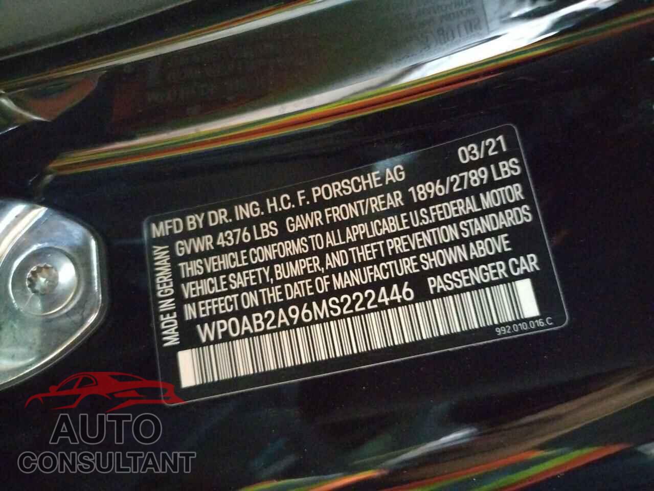 PORSCHE 911 2021 - WP0AB2A96MS222446