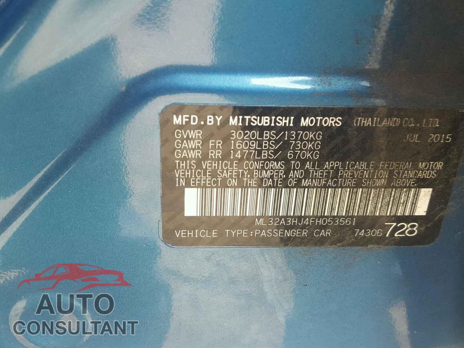 MITSUBISHI MIRAGE 2015 - ML32A3HJ4FH053561