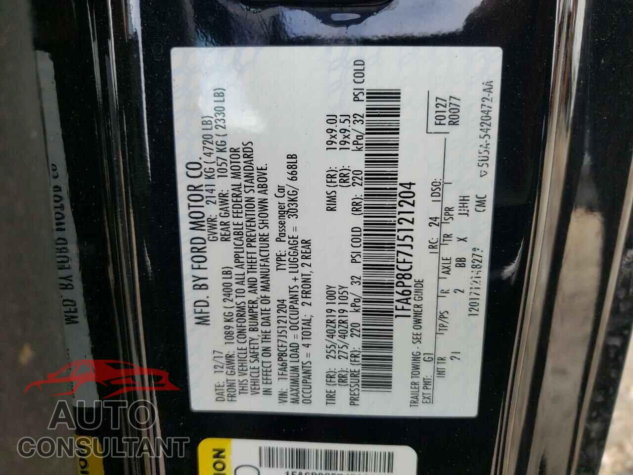 FORD MUSTANG 2018 - 1FA6P8CF7J5121204
