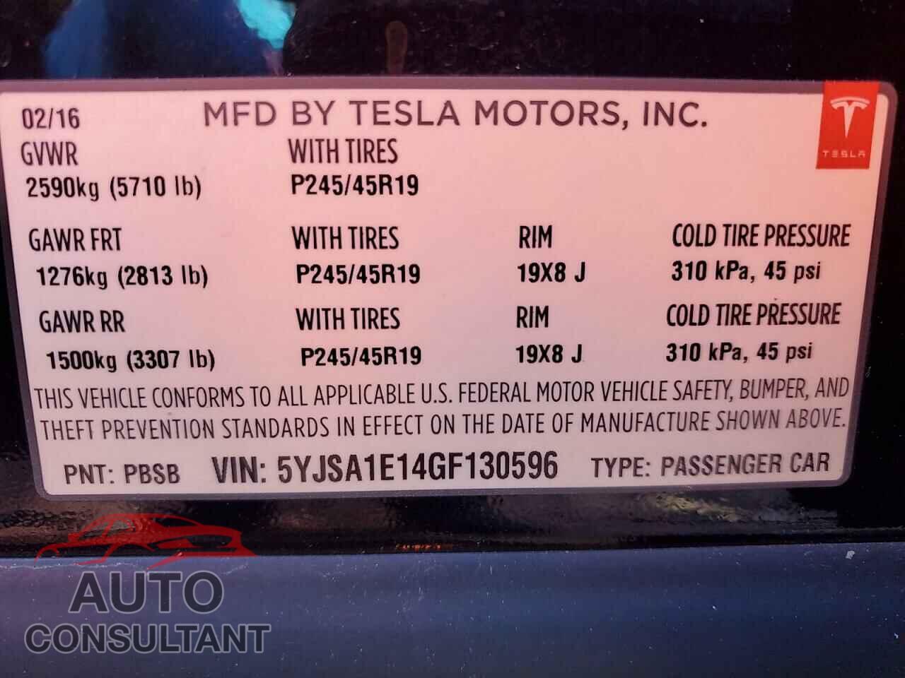 TESLA MODEL S 2016 - 5YJSA1E14GF130596