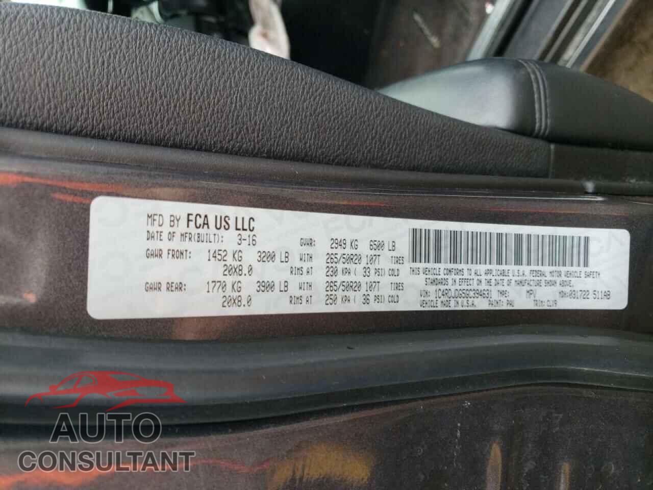 DODGE DURANGO 2016 - 1C4RDJDG5GC394631