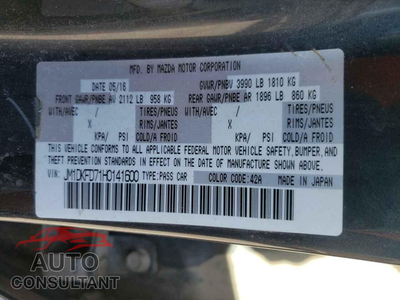 MAZDA CX-3 2017 - JM1DKFD71H0141600