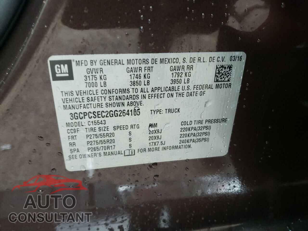 CHEVROLET SILVERADO 2016 - 3GCPCSEC2GG264105