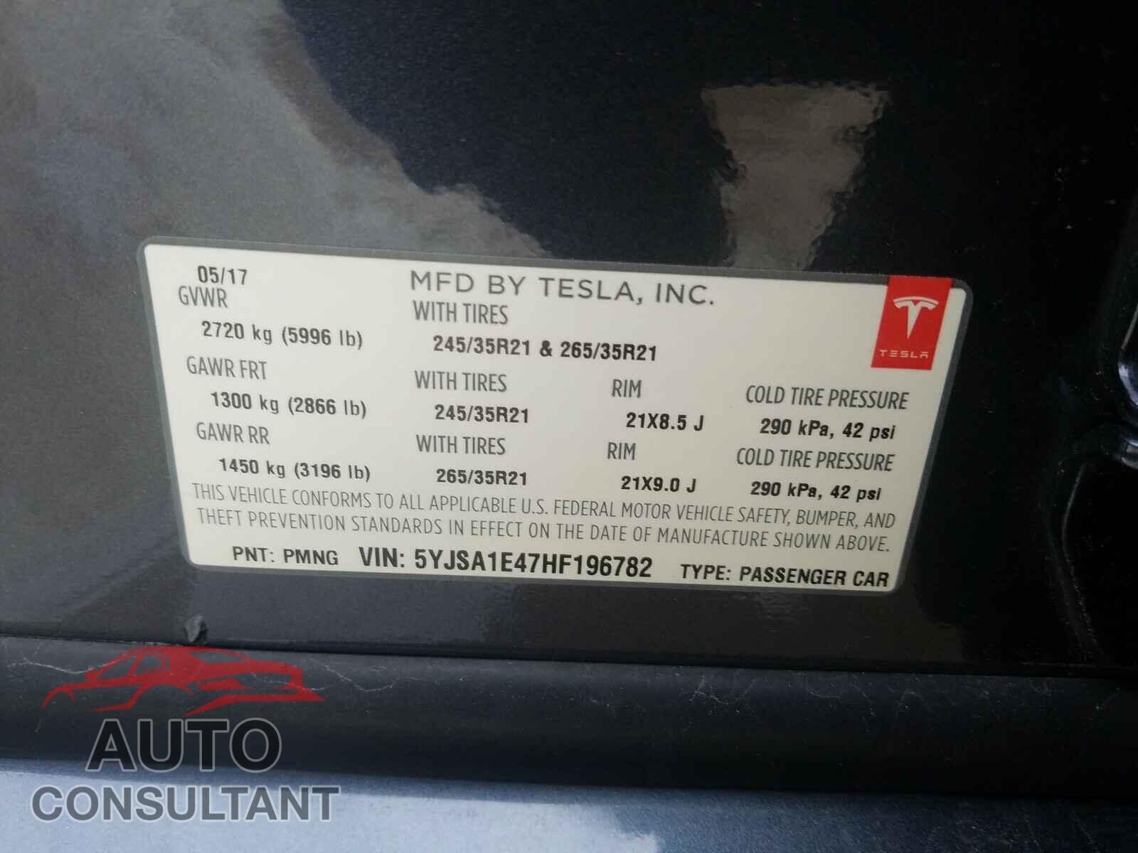 TESLA MODEL S 2017 - 5YJSA1E47HF196782