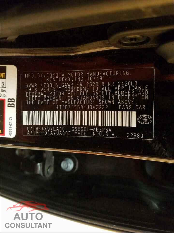 TOYOTA AVALON 2020 - 4T1DZ1FB0LU042232