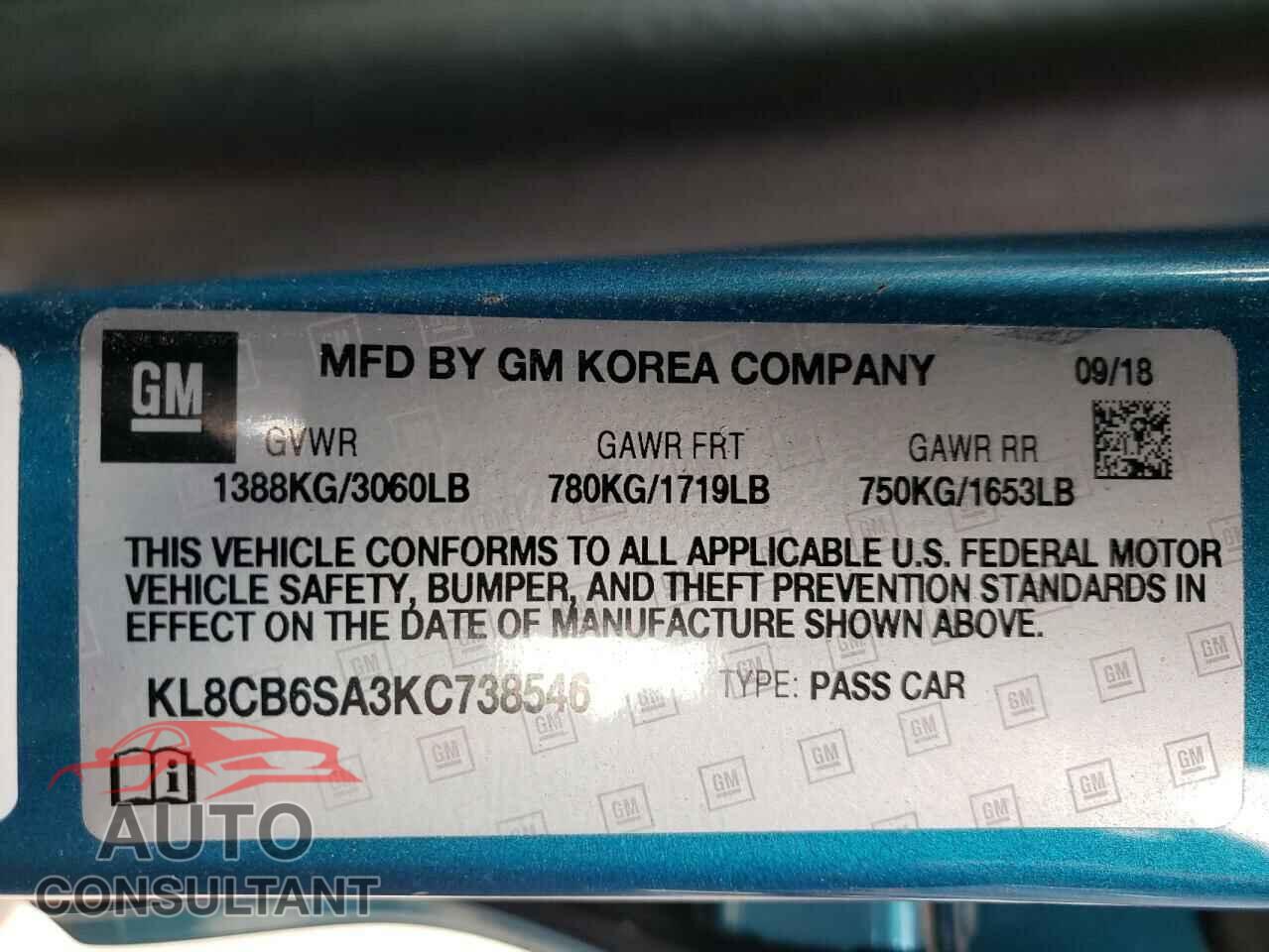 CHEVROLET SPARK 2019 - KL8CB6SA3KC738546