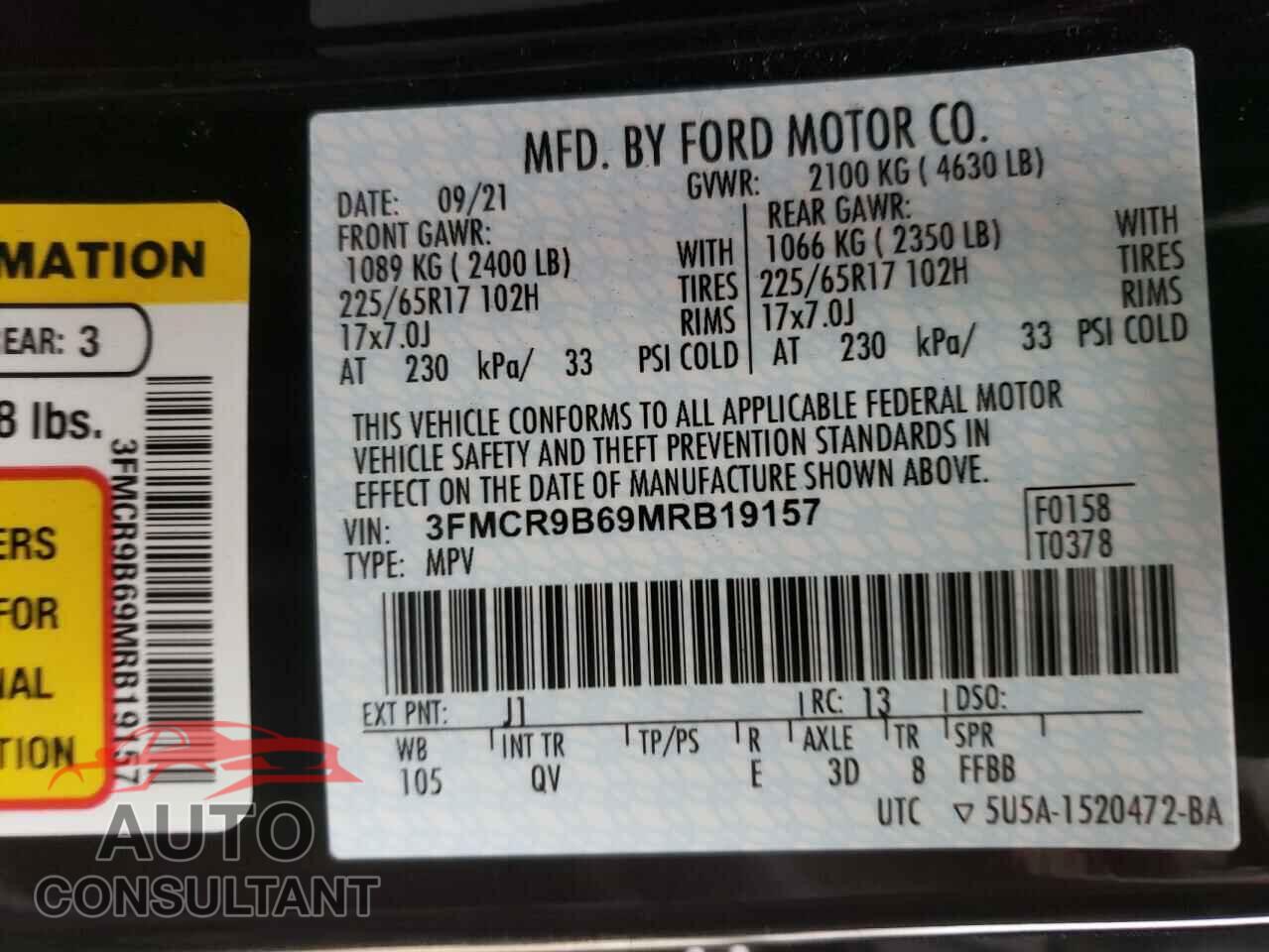 FORD BRONCO 2021 - 3FMCR9B69MRB19157