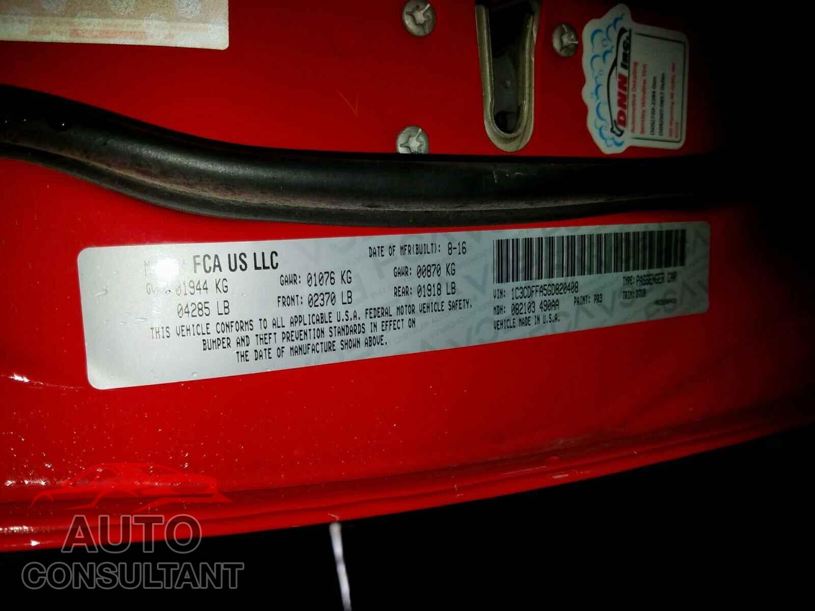 DODGE DART 2016 - 1C3CDFFA5GD820408