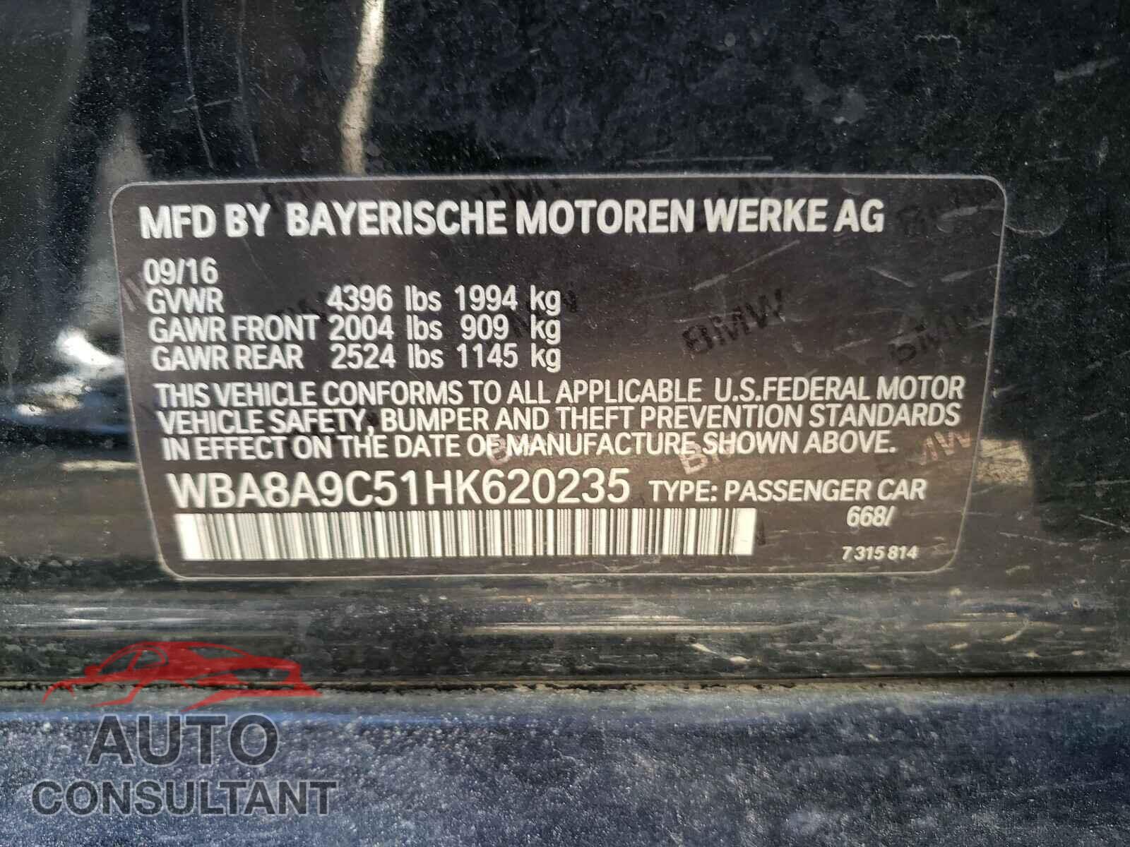 BMW 3 SERIES 2017 - WBA8A9C51HK620235
